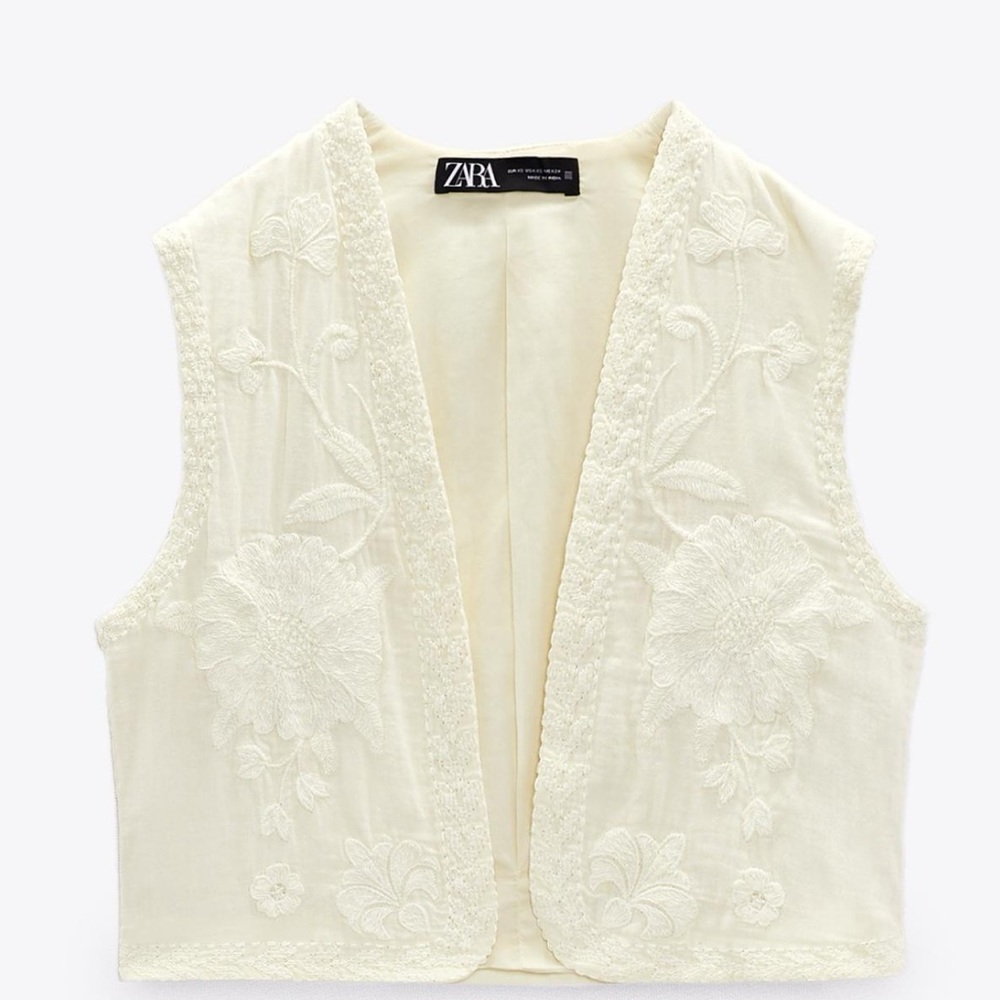 Zara Ivory Floral Embroidered Vest